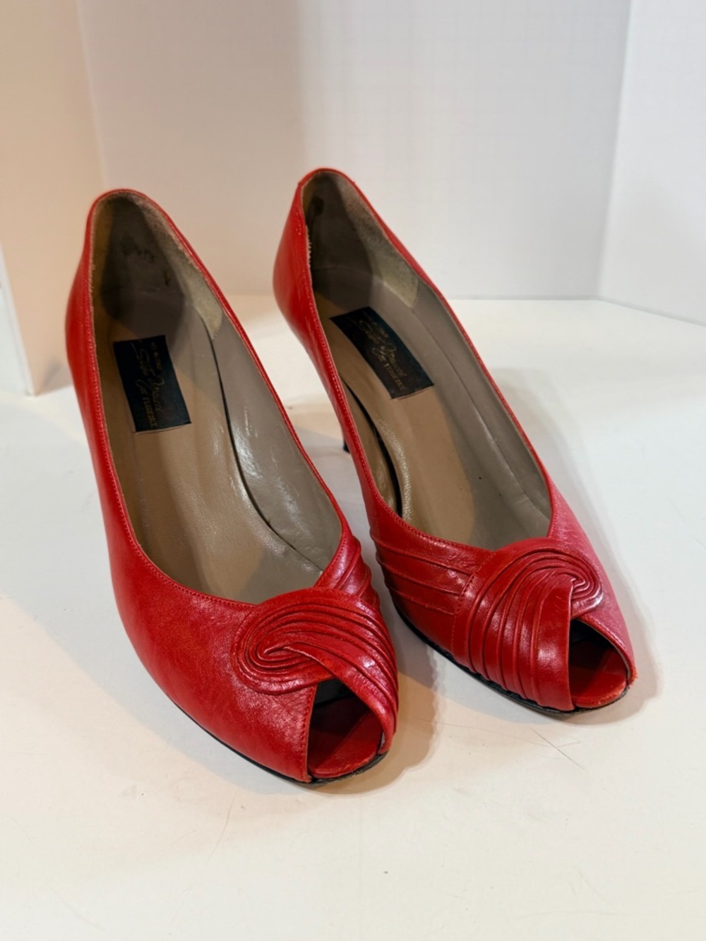 Women's Red Peep-Toe Heels with Twisted Front Detail
